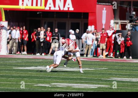 Bloomington, Stati Uniti. 19 ottobre 2024. BLOOMINGTON, INDIANA - 19 OTTOBRE: Il tight end degli Indiana Hoosiers Zach Horton (44) corre la palla contro il Nebraska durante una partita di football della NCAA il 19 ottobre 2024 al Memorial Stadium di Bloomington, Indiana. ( Crediti: Jeremy Hogan/Alamy Live News Foto Stock