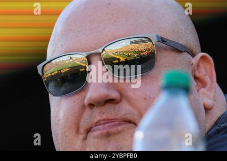 Columbia, Missouri, Stati Uniti. 19 ottobre 2024. Un fan dei Missouri Tigers guarda una partita tra i Missouri Tigers e gli Auburn Tigers al Memorial Stadium di Columbia, Missouri. David Smith/CSM/Alamy Live News Foto Stock