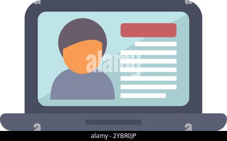 Immagine vettoriale piatta di un notebook che visualizza un profilo utente online con un'immagine avatar e informazioni personali Illustrazione Vettoriale