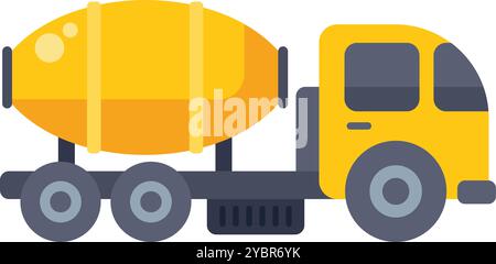 Questa illustrazione vettoriale mostra un carrello betoniera giallo che trasporta calcestruzzo, sottolineandone il ruolo nei progetti di costruzione e infrastruttura Illustrazione Vettoriale