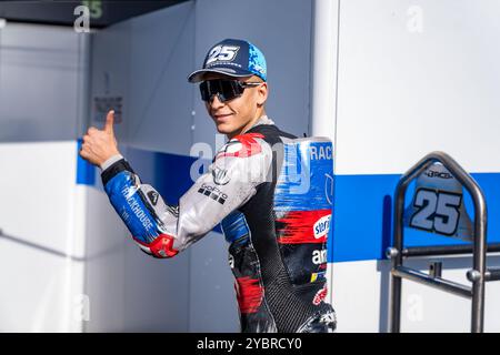 Phillip Island, Victoria, Australia. 20 ottobre 2024. RAUL FERNANDEZ (25), pilota della MotoGP Trackhouse Racing, cammina verso il garage pronto per il riscaldamento mattutino di domenica al Qatar Airways Australian Motorcycle Grand Prix 2024. (Credit Image: © James Forrester/ZUMA Press Wire) SOLO PER USO EDITORIALE! Non per USO commerciale! Foto Stock