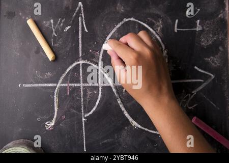 Rappresentazione grafica di colcoli matematici sulla lavagna e gesso Foto Stock