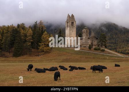 San Gian chiesa vicino al villaggio svizzero Celerina vicino a Sankt Moritz Foto Stock