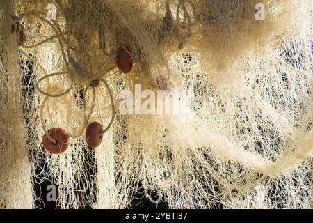 Presentazione di una rete da pesca allungata essiccata al sole Foto Stock