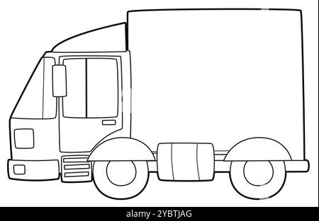 scena di cartoni animati con camion merci su sfondo bianco pagina di colorazione illustrazione isolata per bambini Foto Stock