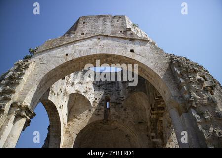 Documentazione fotografica dei resti dell'Abbazia di San Bruzio in Toscana Foto Stock