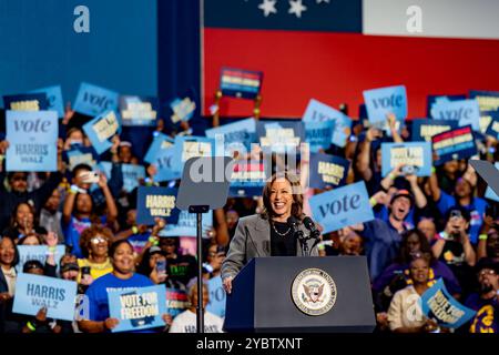 ATLANTA, GEORGIA – 19 ottobre 2019: Il vicepresidente Kamala Harris ha sottolineato l'importanza del voto anticipato. Ha anche parlato dei rischi terribili che un secondo termine Donald Trump pone alle donne di tutto il paese. Harris è stata raggiunta dai membri della famiglia Thurman al suo evento di stasera. Harris ha evidenziato la tragica morte di Amber Nicole Thurman che non è stata in grado di ottenere le cure di cui aveva bisogno. Crediti: Phil Mistry/Alamy Live News Foto Stock