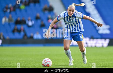 Brighton Regno Unito 19 ottobre 2024 - Maria Thorisdottir di Brighton durante la partita di football femminile Barclays Super League tra Brighton & Hove Albion e Manchester United all'American Express Stadium , Brighton : Credit Simon Dack /TPI/ Alamy Foto Stock