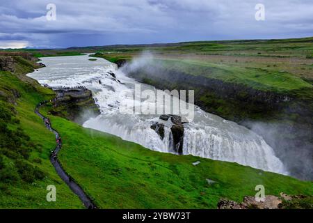 Islanda, Vesturland, regione meridionale, cascata Gullfoss, fiume Hvita Foto Stock