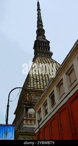 Pastello di uno dei più importanti edifici storici di Torino, Piemonte, Italia. Foto Stock