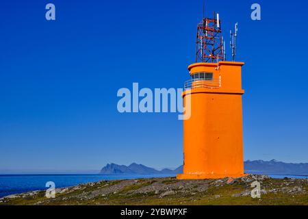 Islanda, regione di Austurland, penisola di Hvalnes, il faro Foto Stock