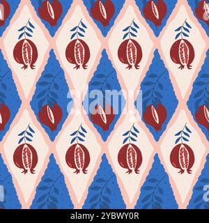 Melograno ornamento rombo. Ripetizione continua piatta vettoriale Illustrazione Vettoriale