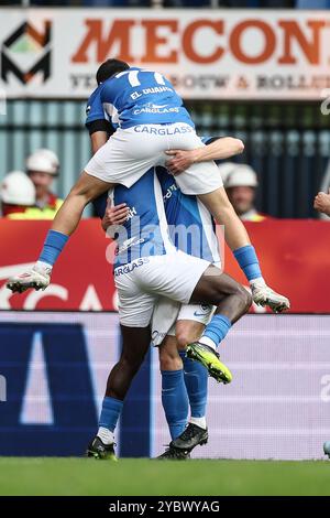 Genk, Belgio. 20 ottobre 2024. Jarne Steuckers di Genk festeggia dopo aver segnato durante una partita di calcio tra KRC Genk e STVV, domenica 20 ottobre 2024 a Genk, il giorno 11 della stagione 2024-2025 della "Jupiler Pro League" prima divisione del campionato belga. BELGA PHOTO BRUNO FAHY credito: Belga News Agency/Alamy Live News Foto Stock