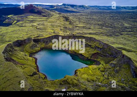 Islanda, regione del Sudurland, Parco Nazionale di Skaftafell, regione vulcanica di Lakagigar, cratere di Tjarnargígur Foto Stock