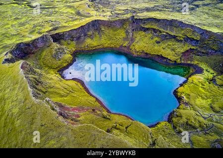 Islanda, regione del Sudurland, Parco Nazionale di Skaftafell, regione vulcanica di Lakagigar, cratere di Tjarnargígur Foto Stock