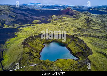 Islanda, regione del Sudurland, Parco Nazionale di Skaftafell, regione vulcanica di Lakagigar, cratere di Tjarnargígur Foto Stock