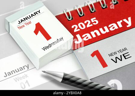 Calendario 2025 gennaio 1 Capodanno mercoledì settimana 01 Foto Stock