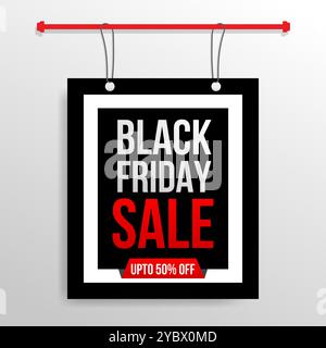 Modello di design per striscioni per il Black Friday, sconto sull'offerta speciale Black Friday, banner tipografico per il Black Friday Illustrazione Vettoriale