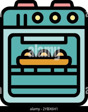 Questa icona colorata è caratterizzata da un forno a convezione, panini da forno su un vassoio, perfetti per il design di alimenti e apparecchi Illustrazione Vettoriale
