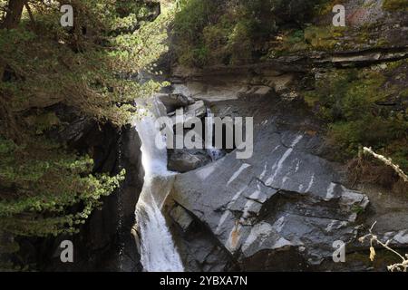 La cascata Valeille e la valle nel Parco Nazionale del Gran Paradiso Foto Stock