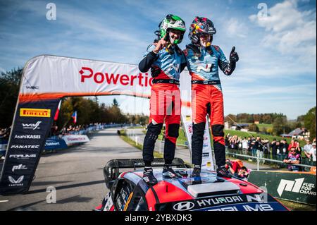 Breitenberg, Germania. 20 ottobre 2024. Tanak Ott, Jarveoja Martin dell'Estonia con la Hyundai i20 N Rally1 ha vinto il Campionato del mondo Rally dell'Europa centrale a Breitenberg, Germania, il 20 ottobre 2024. Crediti: Petr Skrivanek/CTK Photo/Alamy Live News Foto Stock