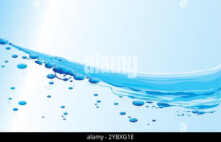 Onde d'acqua blu con bollicine scintillanti, perfette per design ispirati alla natura e temi acquatici. Illustrazione Vettoriale