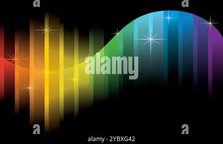 Sfondo colorato con motivo ondulato e stelle scintillanti. Illustrazione Vettoriale