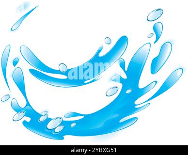 Immagine astratta dinamica di un spruzzo d'acqua circolare con bolle, perfetta per creare design rinfrescanti ed energici. Illustrazione Vettoriale