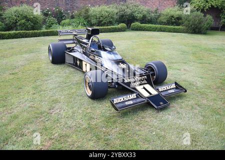 1974 Lotus Type 76 John Player Special Formula 1 guidata da Ronnie Peterson e Jacky Ickx. L'iconica livrea JPS, alimentata dal motore Cosworth-Ford DFV Foto Stock