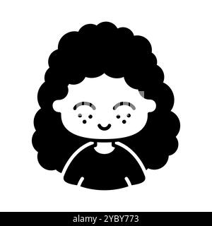 Donna ragazza con un'icona tinta unita vettoriale riccia. Segni del ritratto dei personaggi avatar. Simbolo grafico per il design del sito Web, logo, app, interfaccia utente Illustrazione Vettoriale