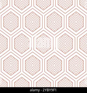 Sfondo senza cuciture Art Deco. Motivo a forma di triangolo geometrico ArtDeco vintage con linee rosa su sfondo bianco. Illustrazione Vettoriale