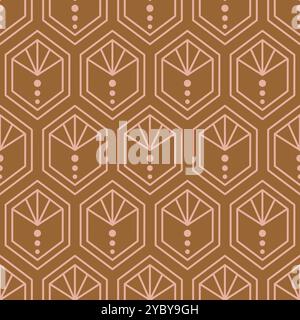 Sfondo senza cuciture Art Deco. Motivo a triangolo geometrico ArtDeco vintage con linee rosa su sfondo senape. Illustrazione Vettoriale