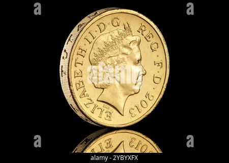 2013 una moneta da una sterlina con il quarto ritratto in moneta della regina Elisabetta II di Ian Rank Broadley. Parte di un set di 4 emblemi floreali. Foto Stock