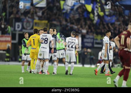 Inter celebra la partita di vittoria durante la partita di serie A tra AS Roma e Inter allo Stadio Olimpico di Roma, Italia, il 20 ottobre 2024. Foto Stock