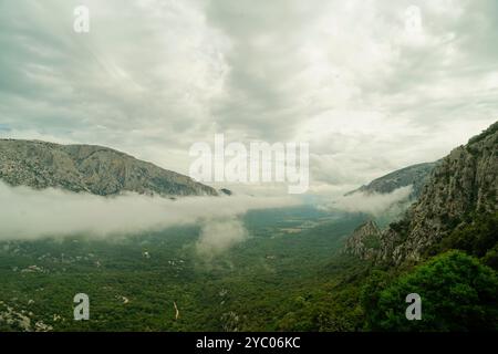 L'esuberante scenario naturale del Supramonte di Orgosolo che ospita la dolina di Tiscali con il villaggio post-nuragico, Orgosolo, Nuoro, Sardegna Foto Stock