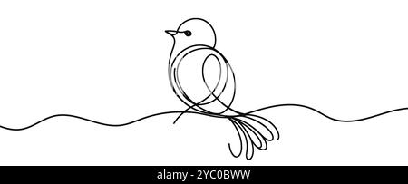 Disegno lineare continuo dell'uccello. Un uccello che disegna una linea. Uccello in una sola linea. Illustrazione vettoriale. Illustrazione Vettoriale