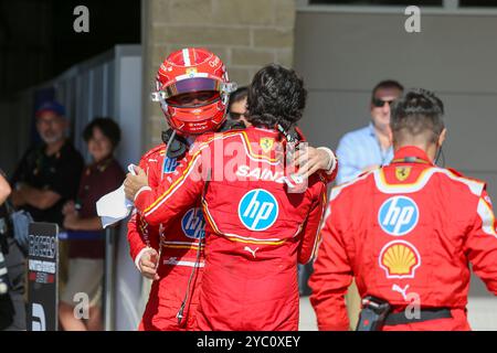 Austin, Stati Uniti. 20 ottobre 2024. 10/20/2024 - Charles Leclerc (MON) - e Carlos Sainz Jr. (ESP) - Scuderia Ferrari - Ferrari SF-24 - Ferrari festeggia durante la gara di Formula 1 Pirelli United States Grand Prix 2024, in programma sul circuito delle Americhe di Austin, TX (USA) 18-20 settembre 2024 (foto di Alessio De Marco/Sipa USA) credito: SIPA USA/Alamy Live News Foto Stock