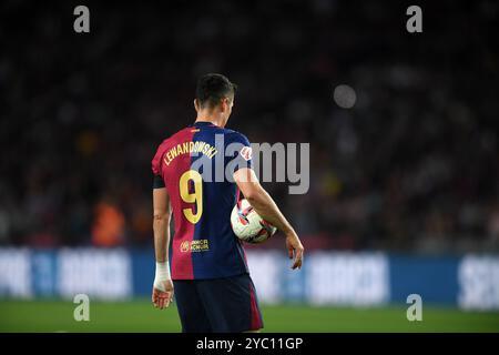 Barcellona, ESP. 20 ottobre 2024. FC BARCELONA VS SEVILLA FC. 20 ottobre 2024 Robert Lewandowski (9) del FC Barcelona durante la partita tra FC Barcelona e Sevilla FC corrispondente al decimo giorno di la Liga EA Sports allo Stadio Olimpico Lluis Companys di Montjuic a Barcellona, Spagna. Crediti: Rosdemora/Alamy Live News Foto Stock