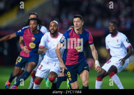 Barcellona, ESP. 20 ottobre 2024. FC BARCELONA VS SEVILLA FC. 20 ottobre 2024 Robert Lewandowski (9) del FC Barcelona durante la partita tra FC Barcelona e Sevilla FC corrispondente al decimo giorno di la Liga EA Sports allo Stadio Olimpico Lluis Companys di Montjuic a Barcellona, Spagna. Crediti: Rosdemora/Alamy Live News Foto Stock