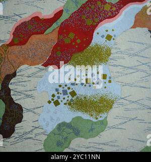 motivi astratti/floreali con curve di colore bianco, rosso, rosa, oro viola e argento Foto Stock