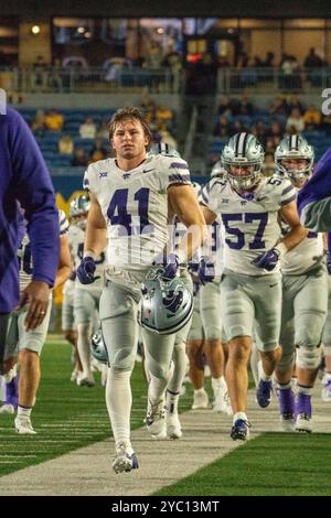 Morgantown, West Virginia, Stati Uniti. 19 ottobre 2024. 19 ottobre 2024: Austin Romaine Warmup durante la West Virginia University Mountaineers (WVU) vs Kansas State Wildcats a Morgantown, WV allo Stadio Puskar di Milano. Bradley Martin/Apparent Media Group (Credit Image: © AMG/AMG via ZUMA Press Wire) SOLO PER USO EDITORIALE! Non per USO commerciale! Foto Stock