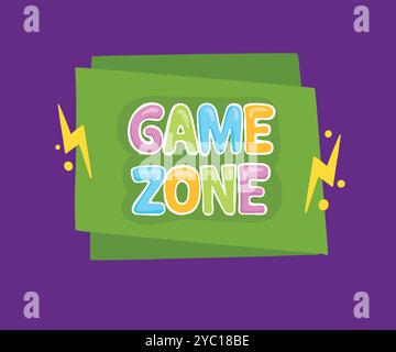 Poster per club per bambini. Area giochi, giochi per bambini, festa e poster dell'area giochi. Poster del campo di intrattenimento per bambini, sala scuola per bambini in età prescolare clu Illustrazione Vettoriale