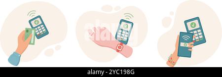 Set manuale di pagamento digitale Illustrazione Vettoriale