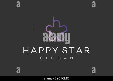 Happy STAR Letter hm logo design vettoriale marchio aziendale idee creative modificabili Illustrazione Vettoriale