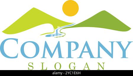 Mountain Landscape logo design vettoriale marchio aziendale idee creative modificabili Illustrazione Vettoriale