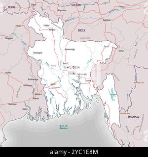 Semplice mappa di contorno della pagina di colorazione del Bangladesh Illustrazione Vettoriale