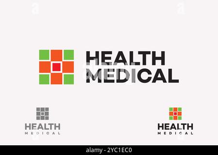 Salute e medicale, design del logo, vettoriale, idee creative del marchio aziendale modificabili Illustrazione Vettoriale