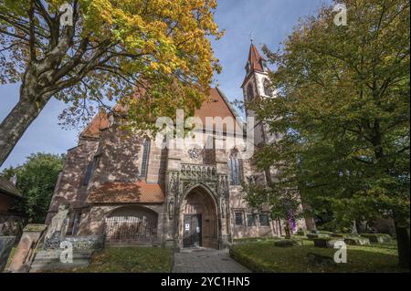 Chiesa di San Nicola e Sant'Ulrico, navata costruita intorno al 1400, Kirchenberg 15, Norimberga-Moegeldorf, Media Franconia, Baviera, Germania, Europa Foto Stock