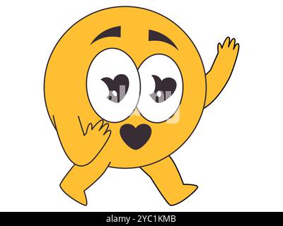 Emoji adorabili occhi cardiaci in sentimento d'amore emoticon felice espressione facciale personaggio giallo, set di icone di design avatar Illustrazione Vettoriale