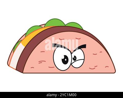 Taco Mexico cucina tradizionale originale cucina messicana mascotte colorata carattere espressivo occhi irritati gesti design icona Illustrazione Vettoriale